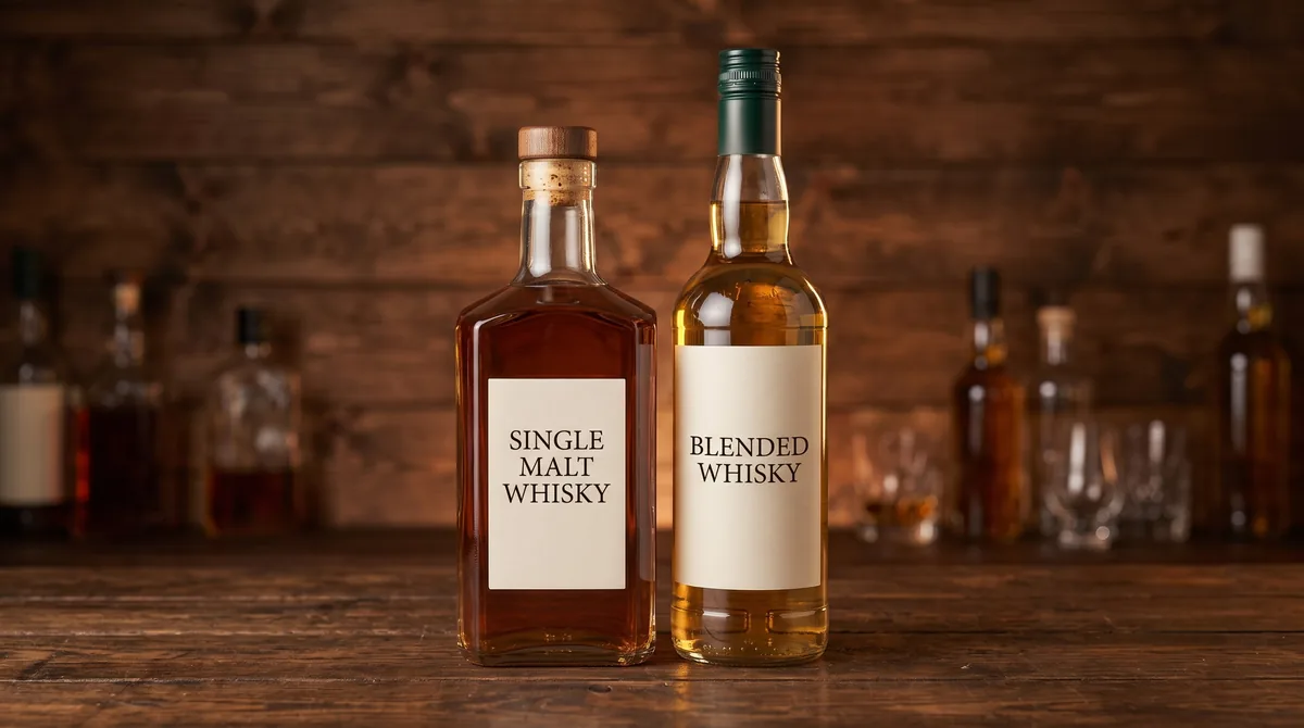 Hai chai whisky đặt cạnh nhau: single malt và blended