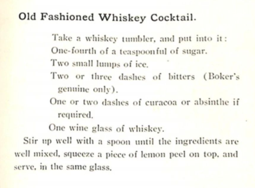 Trang 159 sách Hoffman House Bartender's Guide năm 1905 in công thức Old Fashioned Whiskey Cocktail